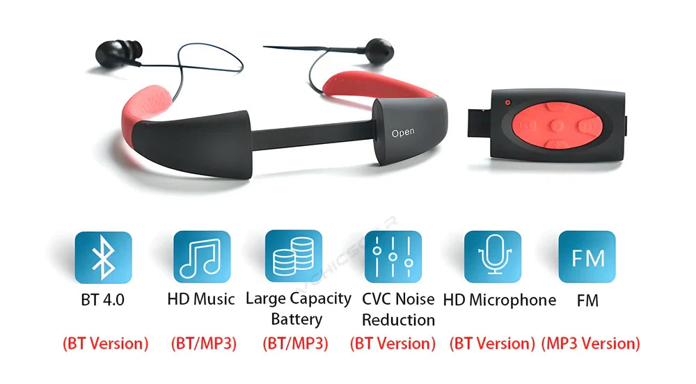 8GB Bluetooth Waterproof MP3 Headphones in various colors, ideal for swimming, diving, and other water sports