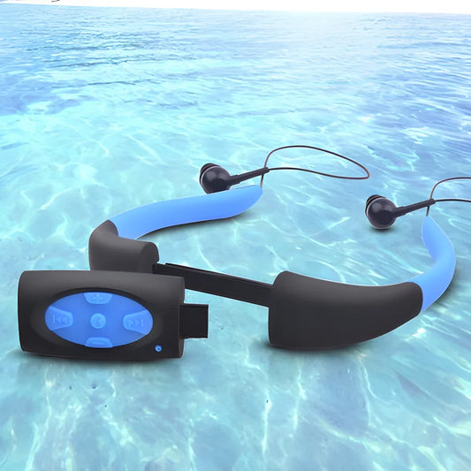 8GB Bluetooth Waterproof MP3 Headphones in various colors, ideal for swimming, diving, and other water sports