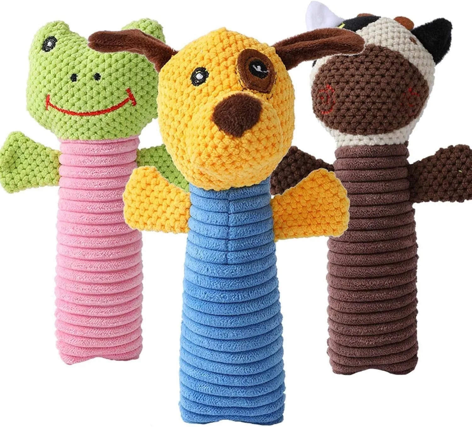 19cm dog dental squeaky toy in calf, frog, or puppy design with plaque-reducing chewing surface