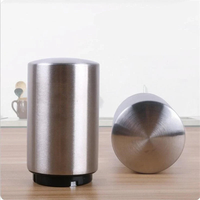 Stainless steel magnetic beer bottle opener with brushed metal finish