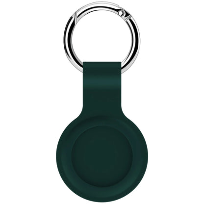 Black waterproof silicone Airtag protective case with metal keychain clip, shown next to colour options.