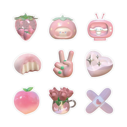 Pink 3D decorative stickers with girl heart designs, 63 pieces per pack showing dimensional printing texture