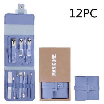 Premium 16-piece manicure set with sleek leather case, including nail clippers, scissors, tweezers, and other grooming tools