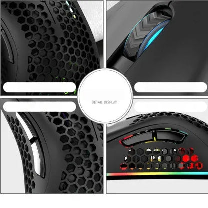 BM600 wireless luminous mouse with hollow out design in black, cyan, or white colour.