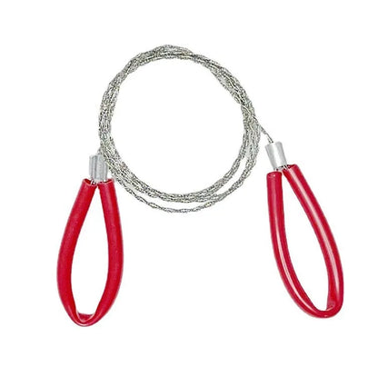 Outdoor survival saw with black hand leather case and red steel wire, 70cm long for cutting tasks