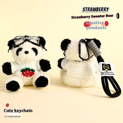 Plush strawberry bear doll keychain pendant with 15cm height and cartoon style