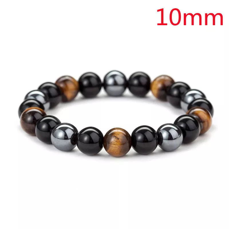 Hand-woven Tiger Eye Stone Bracelet in natural stone, sizes 8mm and 10mm