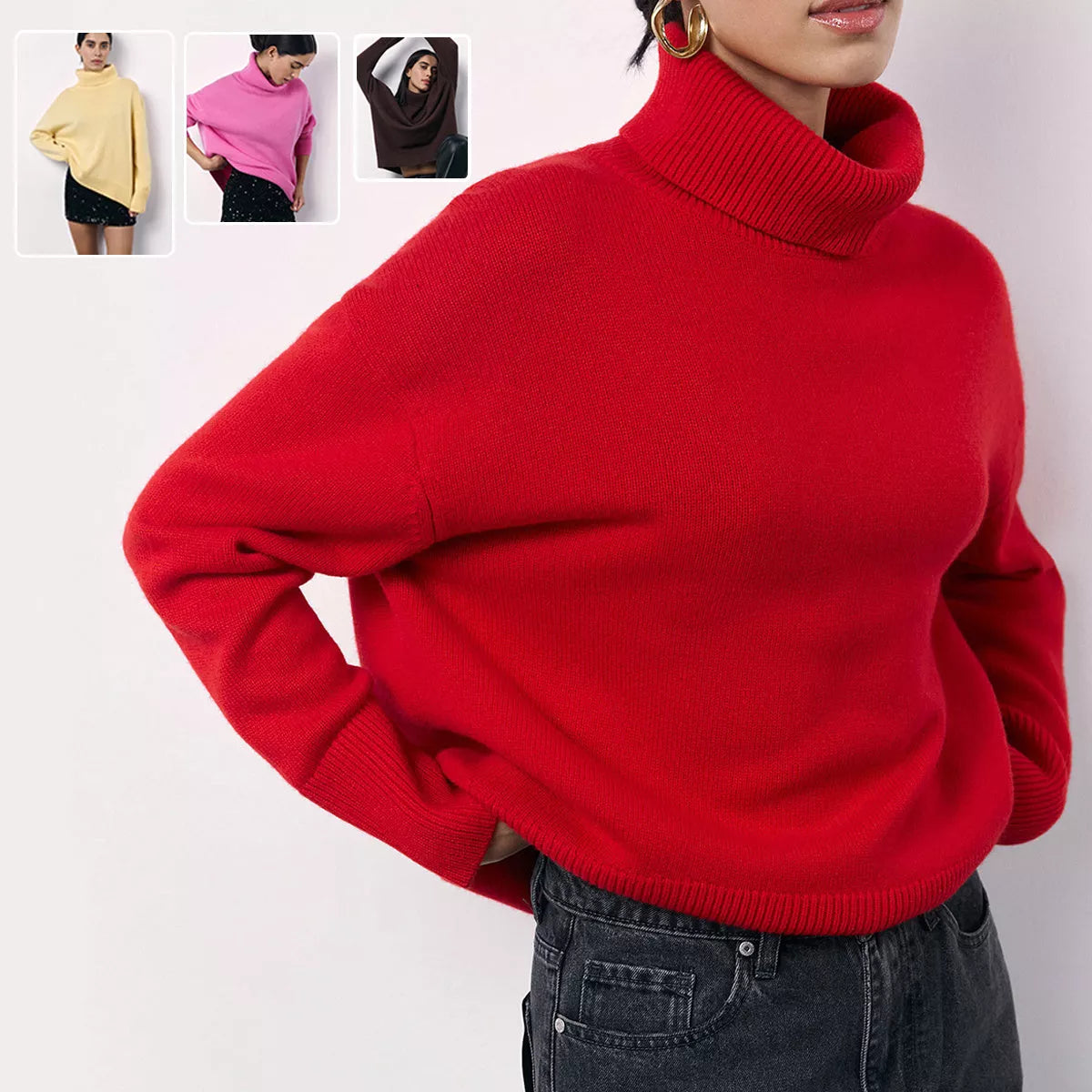 Winter turtleneck sweater with unique letter design for women in various colors