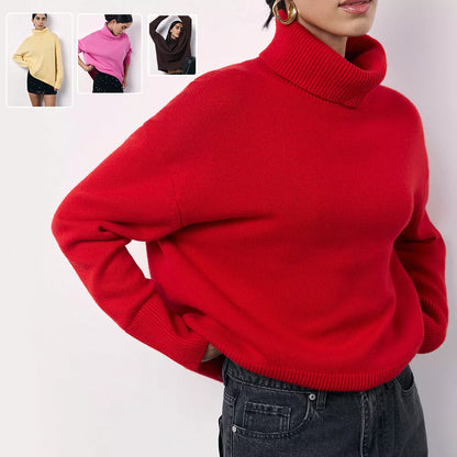 Winter turtleneck sweater with unique letter design for women in various colors