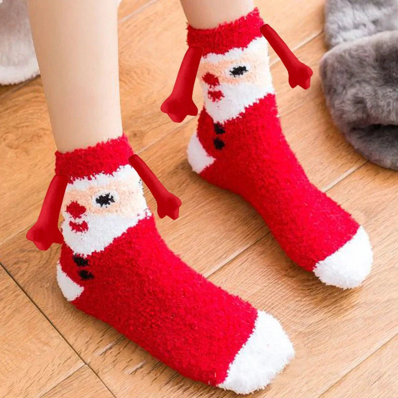 Christmas couple socks with magnetic connection feature and 3D animal patterns