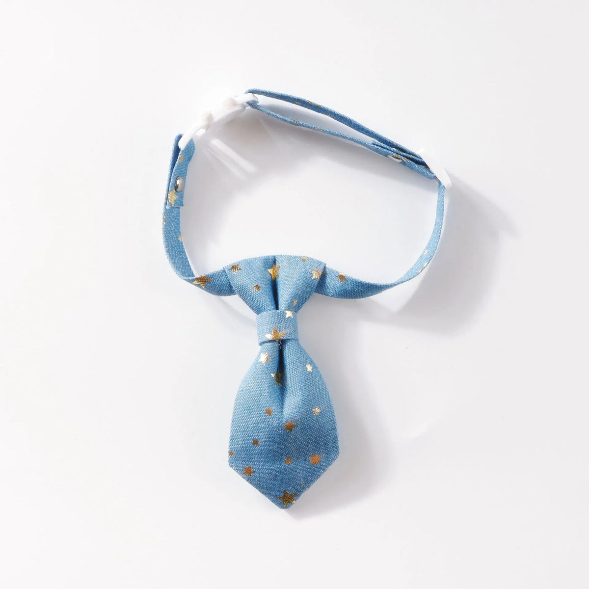 Designer dog collar with long tie and golden star, adjustable S 14-20cm or M 19-32cm, black or blue