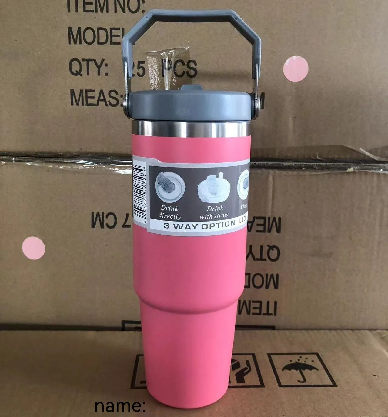30 oz stainless steel insulated travel tumbler with handle cover in dark pink colour