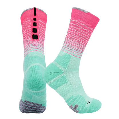 Professional cycling running socks in gradient colours with quick-drying polyester construction