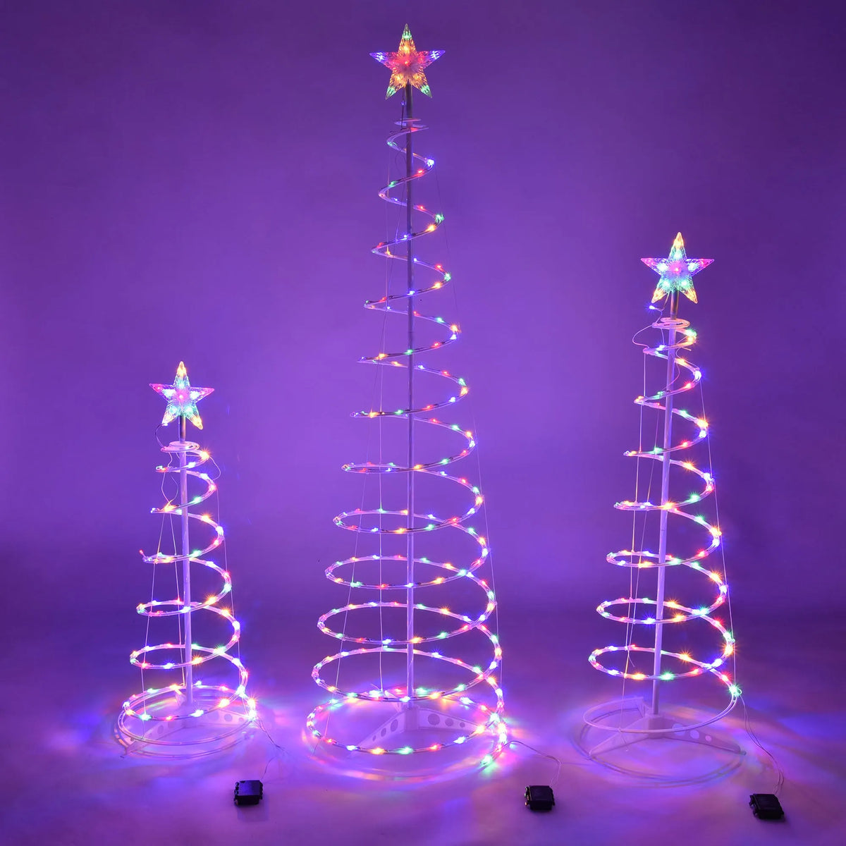 6ft tall spiral Christmas tree LED light with colour and warm white options on a detachable stand.