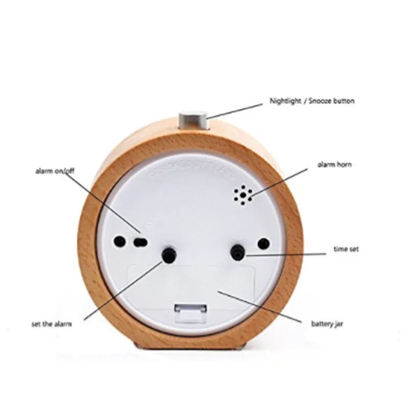 Solid beech wood silent alarm clock with 4-inch display and wooden finish