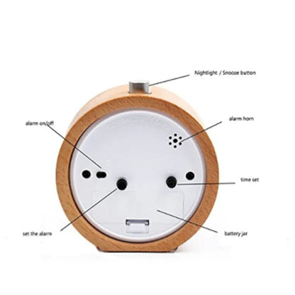 Solid beech wood silent alarm clock with 4-inch display and wooden finish