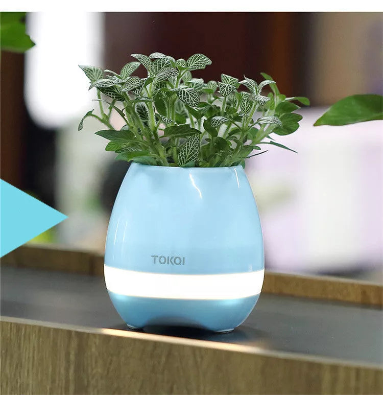 Touch-sensitive music vase desktop audio in pink, blue, or white