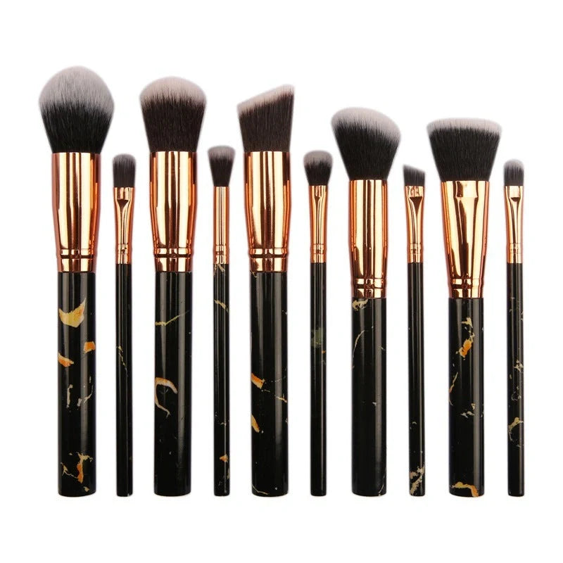 10-piece marble makeup brush set with 5 large and 5 small brushes for flawless application