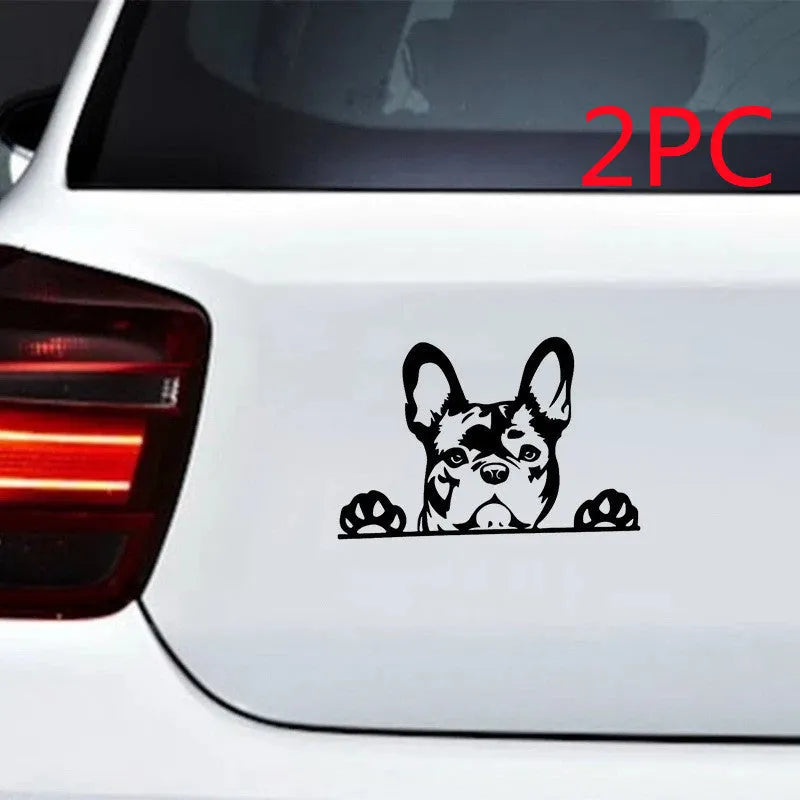 Two reflective dog pattern car stickers, 15.6cm x 10.4cm, pet material, black white colourful, for car body and rear window glass