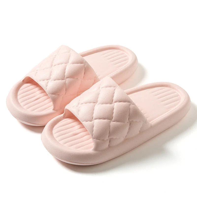 Stylish and comfortable EVA slippers with unique rhombus design, available in various colors for indoor and bathroom use
