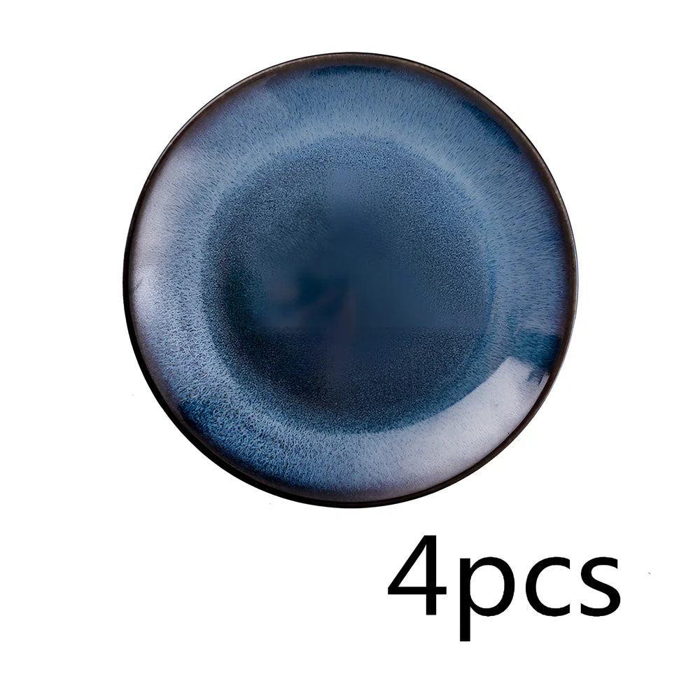 Blue kiln variation porcelain shallow plate, 7.5-inch 19.3 cm size, modern simple design for pasta and steak