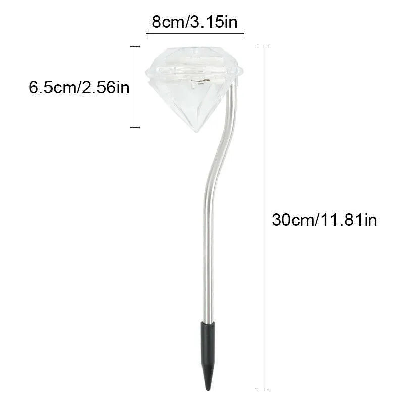 Solar powered garden diamond light with adjustable angle and IP55 waterproof rating for outdoor use