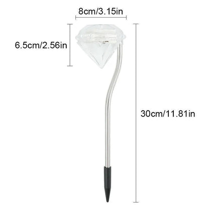 Solar powered garden diamond light with adjustable angle and IP55 waterproof rating for outdoor use