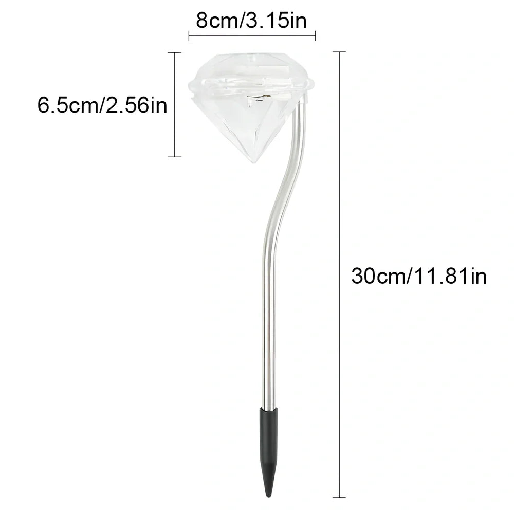 Solar powered garden diamond light with white and multicolor LED options for outdoor illumination