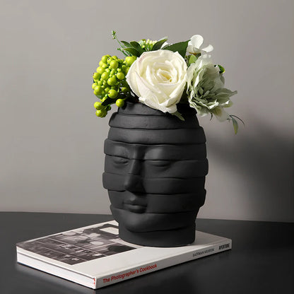 Nordic-style ceramic art vase with matte finish, 20-25cm height, black or white colour options