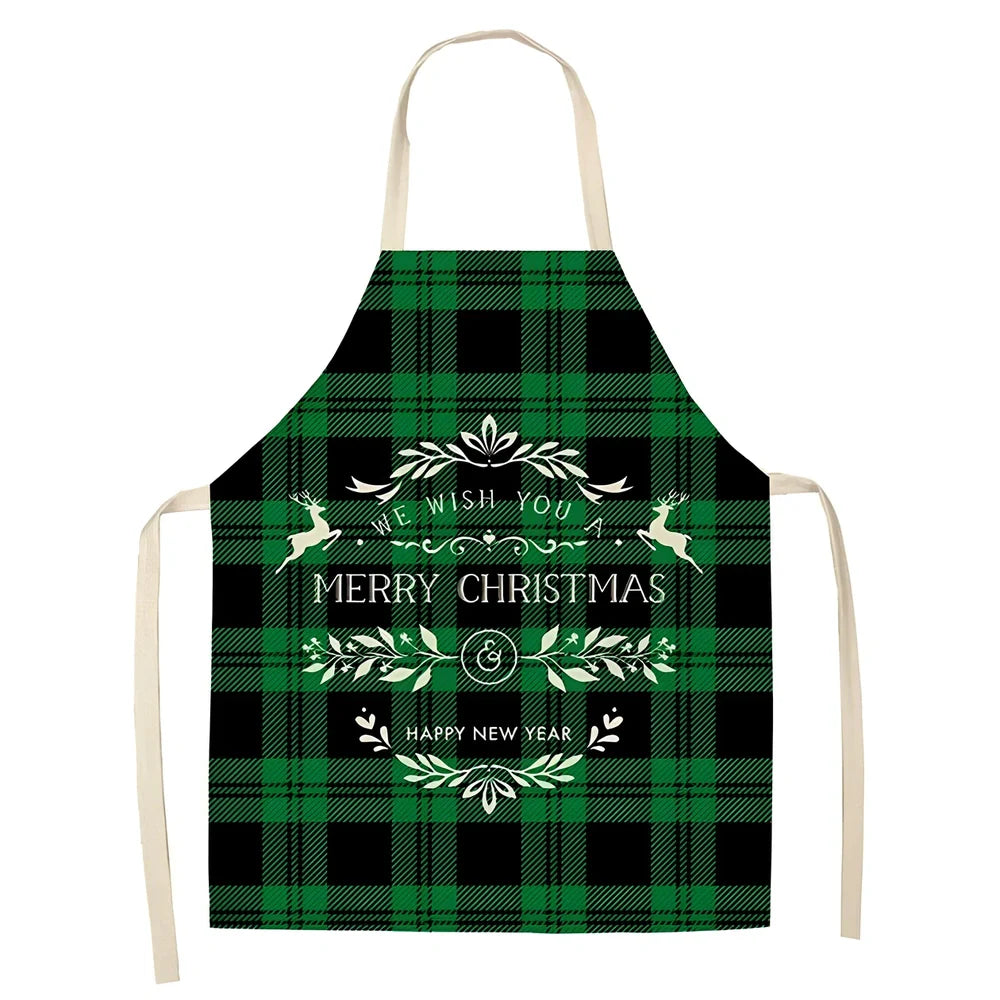 Cotton linen Christmas apron with adjustable straps showing 68x55 cm coverage area