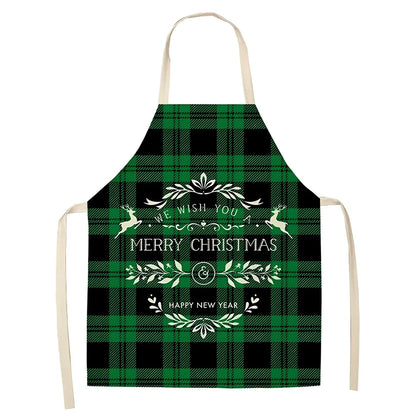 Cotton linen Christmas apron with adjustable straps showing 68x55 cm coverage area
