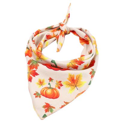 Cozy Thanksgiving-themed pet collar made of absorbent cloth material to catch drool and prevent messes during the holiday festivities.