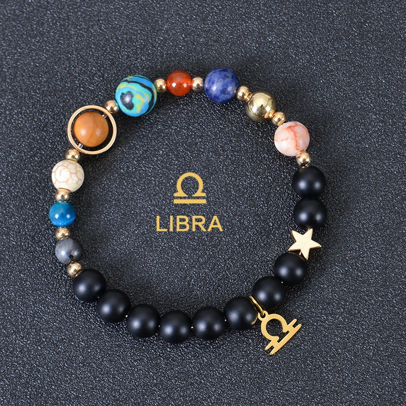 Stylish frosted stone beaded zodiac constellation bracelet for unisex wear