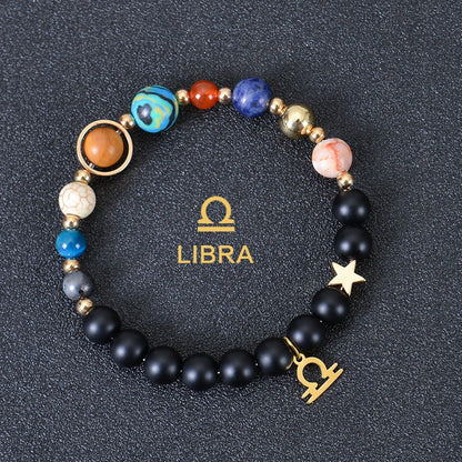 Stylish frosted stone beaded zodiac constellation bracelet for unisex wear