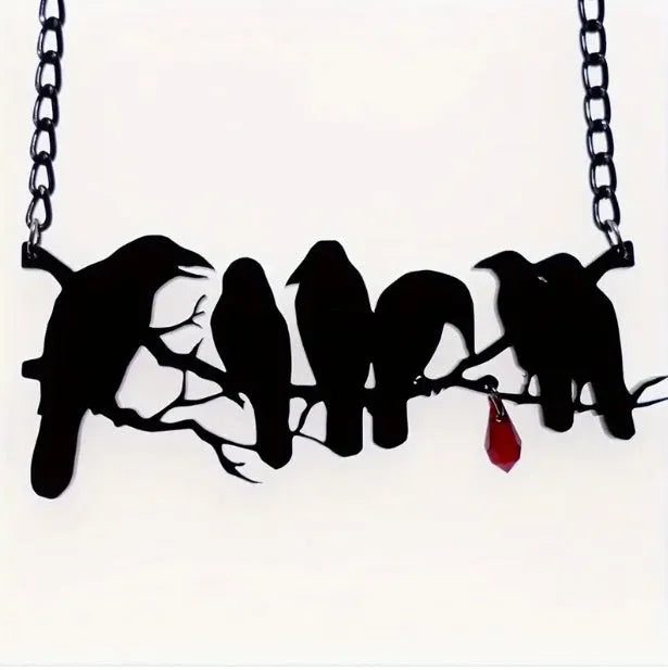 Black crow pendant necklace with cross chain for hip hop gothic alternative fashion jewellery