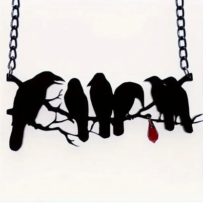 Black crow pendant necklace with cross chain for hip hop gothic alternative fashion jewellery