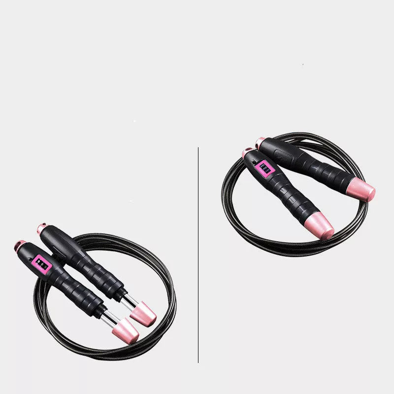 Adjustable digital skipping rope with black and pink options, featuring a digital counter