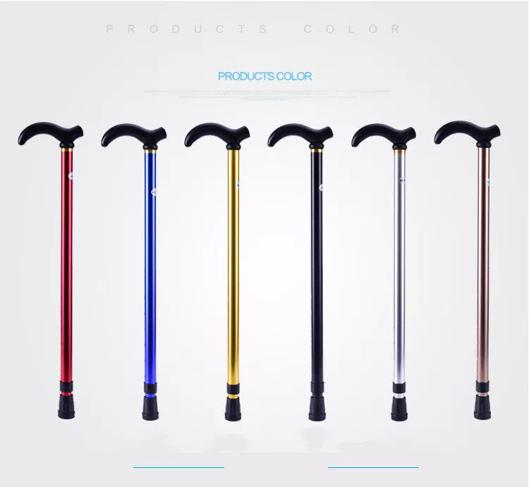 Adjustable aluminum telescopic walking stick with rubber tips in multiple colors
