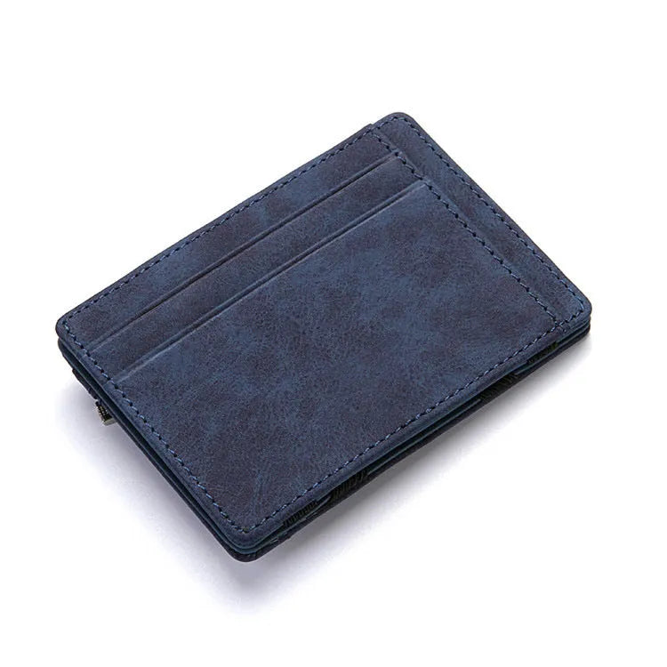 PU leather magic wallet flip card holder with zipper coin purse in solid colour