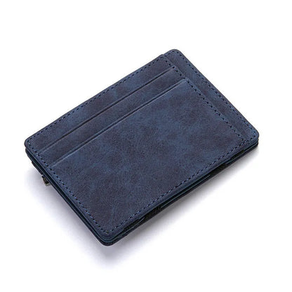 PU leather magic wallet flip card holder with zipper coin purse in solid colour