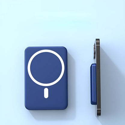 Ultra-thin 10000mAh magnetic wireless power bank in black, blue, or white, 15W fast charge for iPhone.