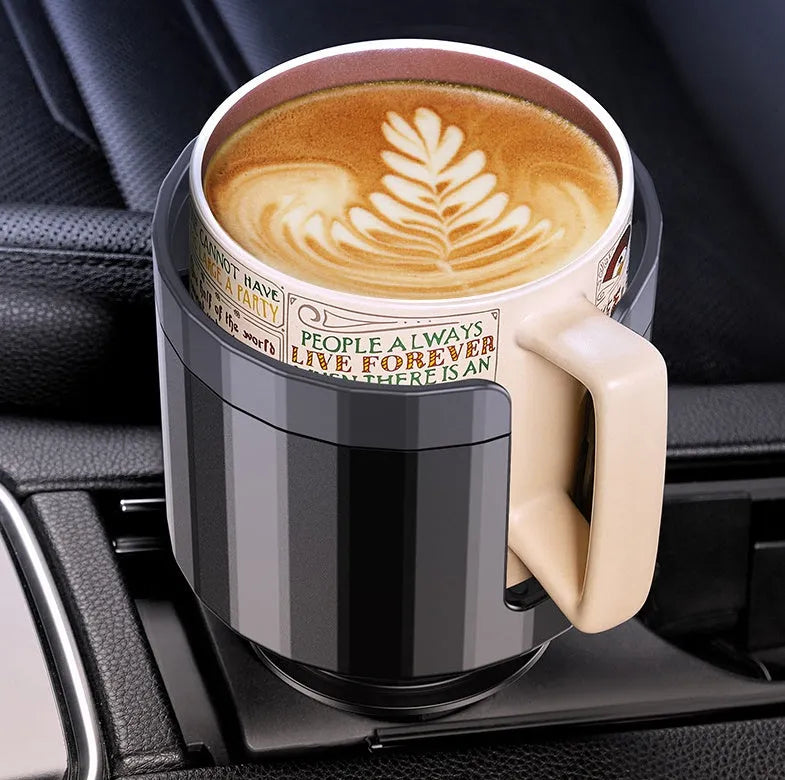 Matte black car cup holder expander with adjustable base for oversized bottles up to 12cm diameter