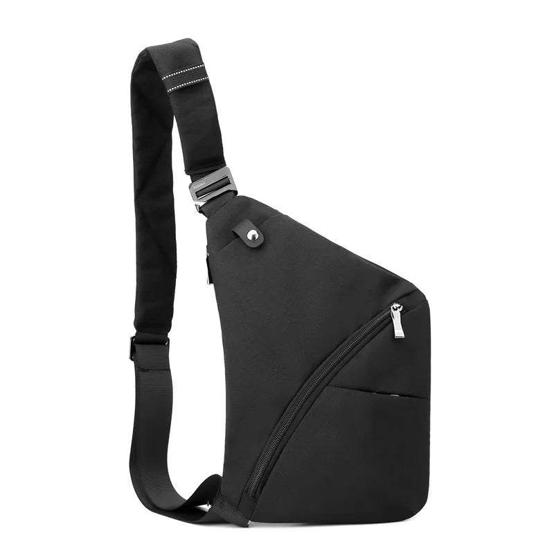 Men's black Oxford cloth chest bag with letter print worn over shoulder