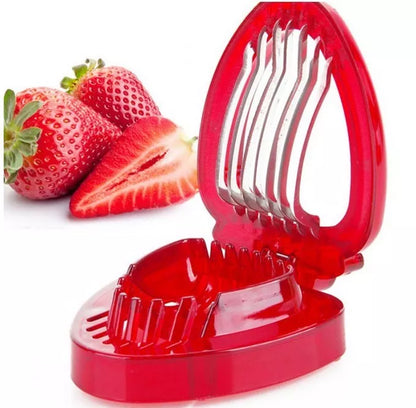 Red Strawberry Slicer with stainless steel blades for even fruit slices