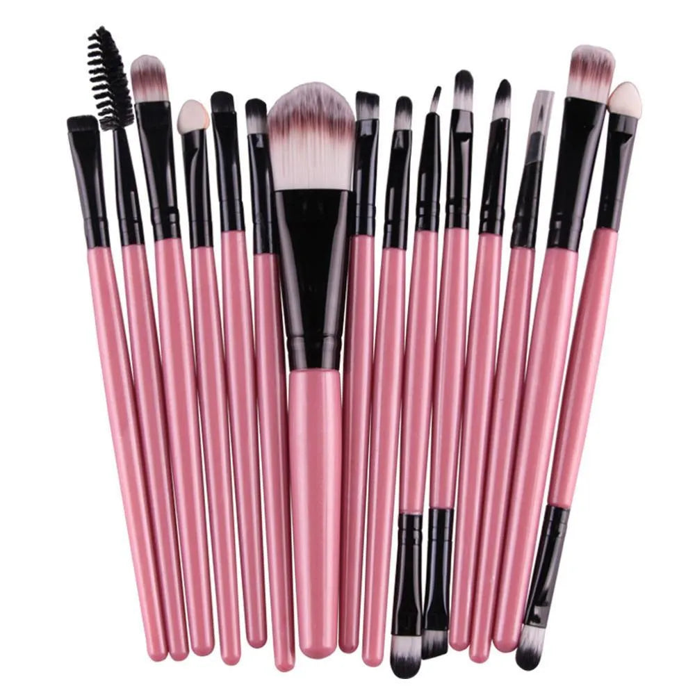 MAANGE 18-piece make-up brush set with fan-shaped tools for contouring and blending on a table