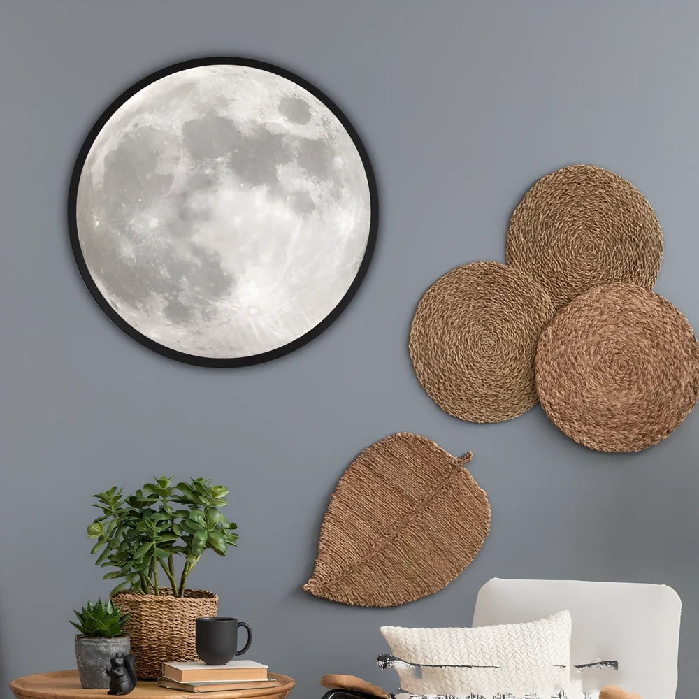 24cm black matt frame LED moon mirror with adjustable white lighting and USB power