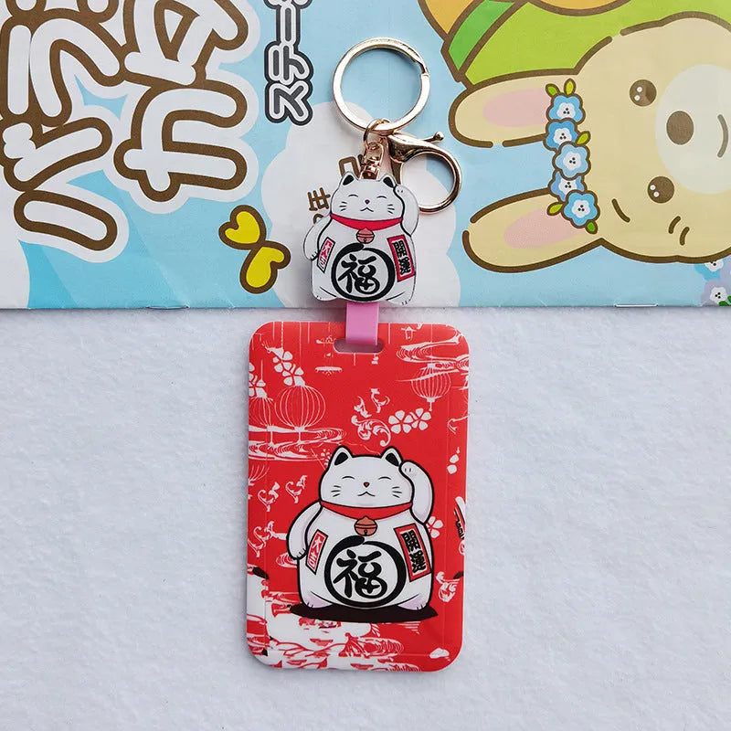Lucky Cat plastic certificate sleeve set with decorative pendant in cartoon style