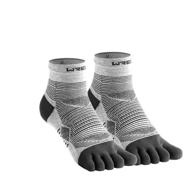 Professional unisex sports toe socks in Coolmax fabric, showing individual toe design and available colour options.