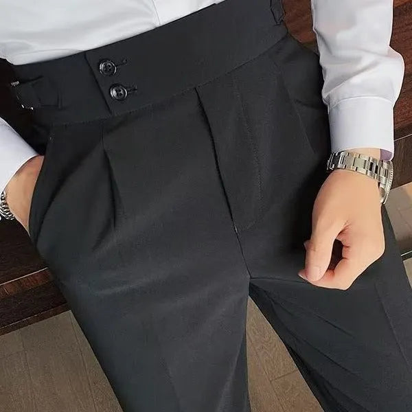 Autumn Retro High Waist Business Pure Colour Straight Casual Trousers with No Elasticity in Cotton Blend Polyester Fabric - White, Grey, Black, Brown - Sizes 28 to 36 Available for Youth Leisure Wear