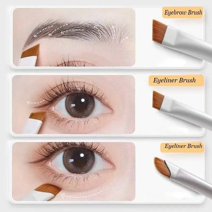 Four angled eyeliner and eyebrow brushes with ultra-thin tips in leather case